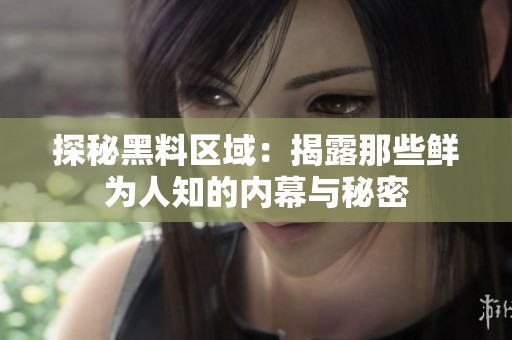 探秘黑料区域：揭露那些鲜为人知的内幕与秘密