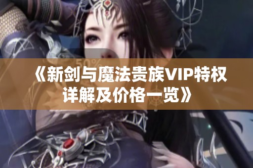 《新剑与魔法贵族VIP特权详解及价格一览》